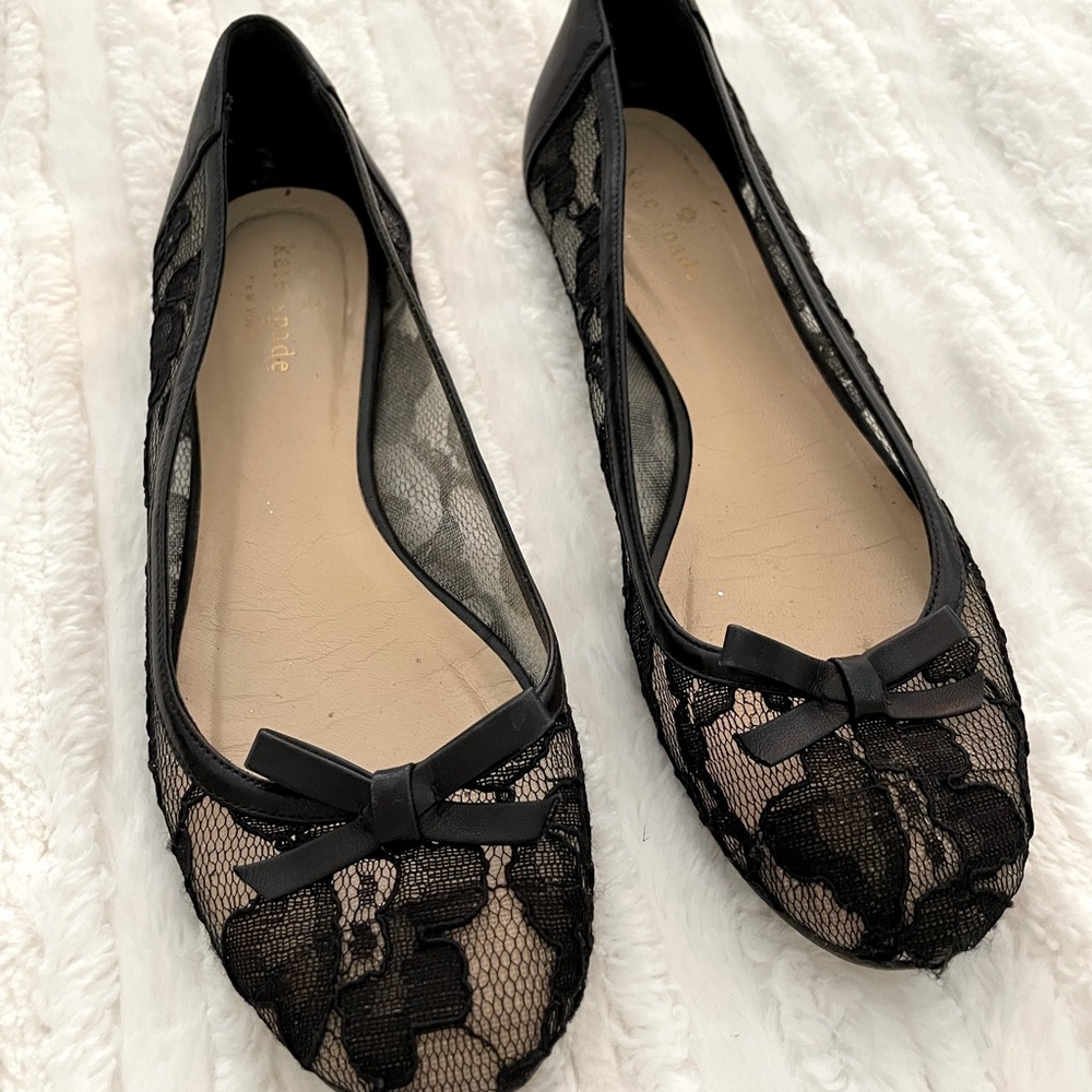 Kate Spade Black Lace Slip On Flats